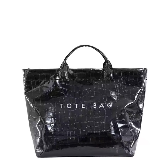 Shiny Black Croc-Embossed Tote - Picture 1 of 1